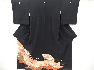 リサイクル　扇面に草花・鶴・鴛鴦模様刺繍留袖(比翼付き)